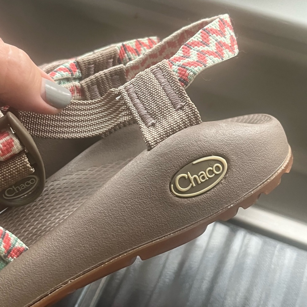 Chaco  Brown Sandals with Coral Patterned Straps